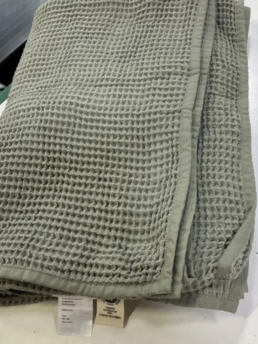 Organic Waffle Throw Dried Sage Green 50 x 70